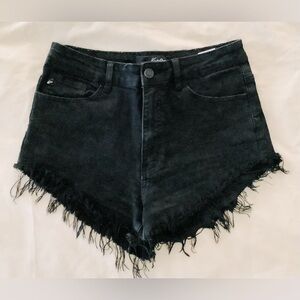 KanCan Black Denim Frayed Short Shorts